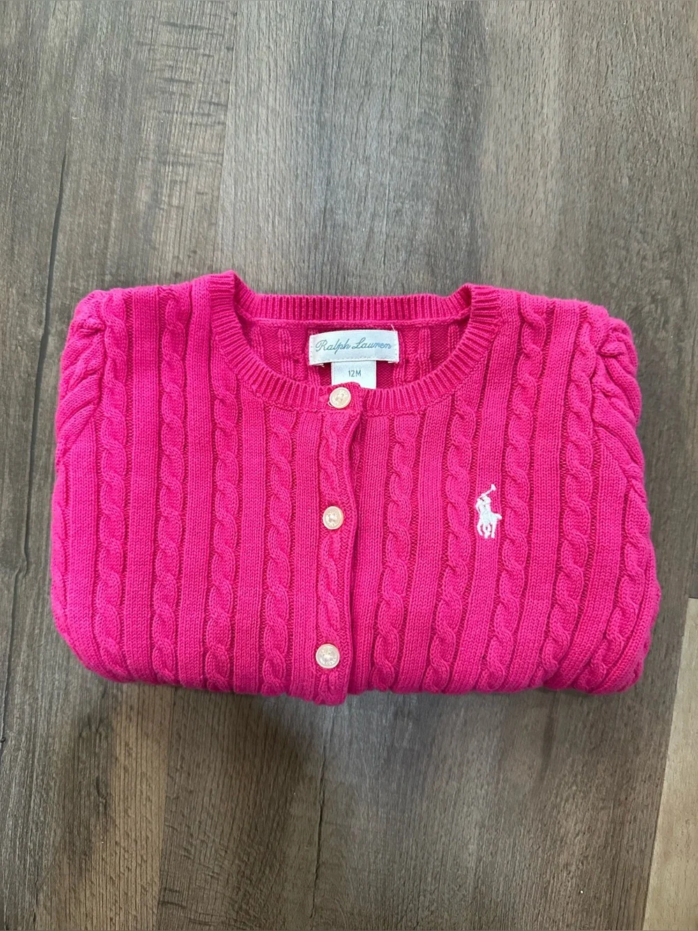 Ralph Lauren Classic Fuschia Cable-Knit Cardigan